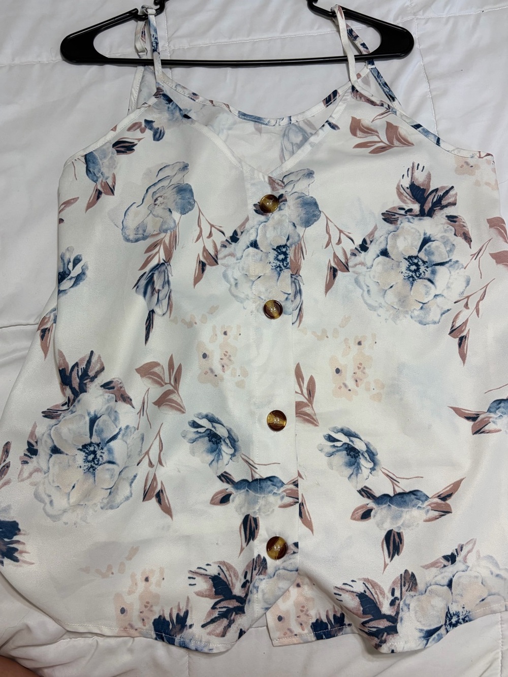 Floral Button-Front Cami Top - White with Blue & Blush Floral